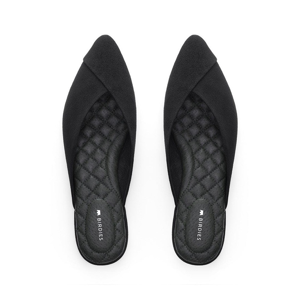 Birdies The Swan Black Suede Slides 10